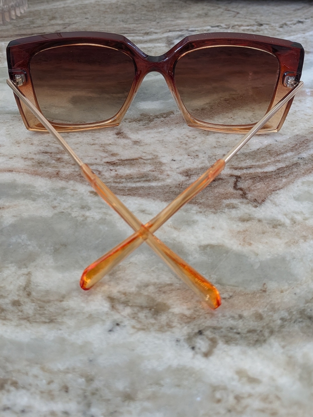 Retro Square Gradient Brown Sunglasses - Women - Picture 4 of 7